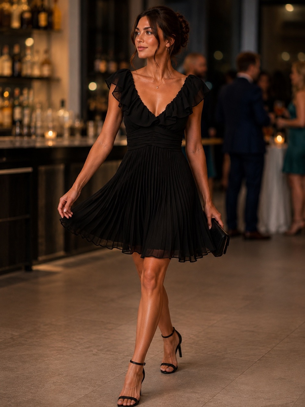 BCBG Generation Black Pleated Chiffon Dress Size 6 Coquette Balletcore Party